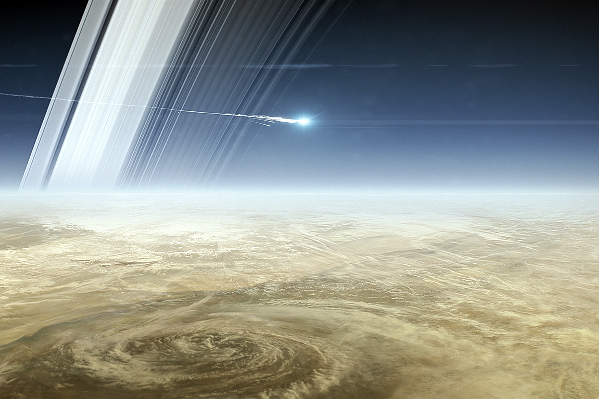 Artist’s impression of Cassini burning up in Saturn’s upper atmosphere. Credit: NASA/JPL-CALTECH